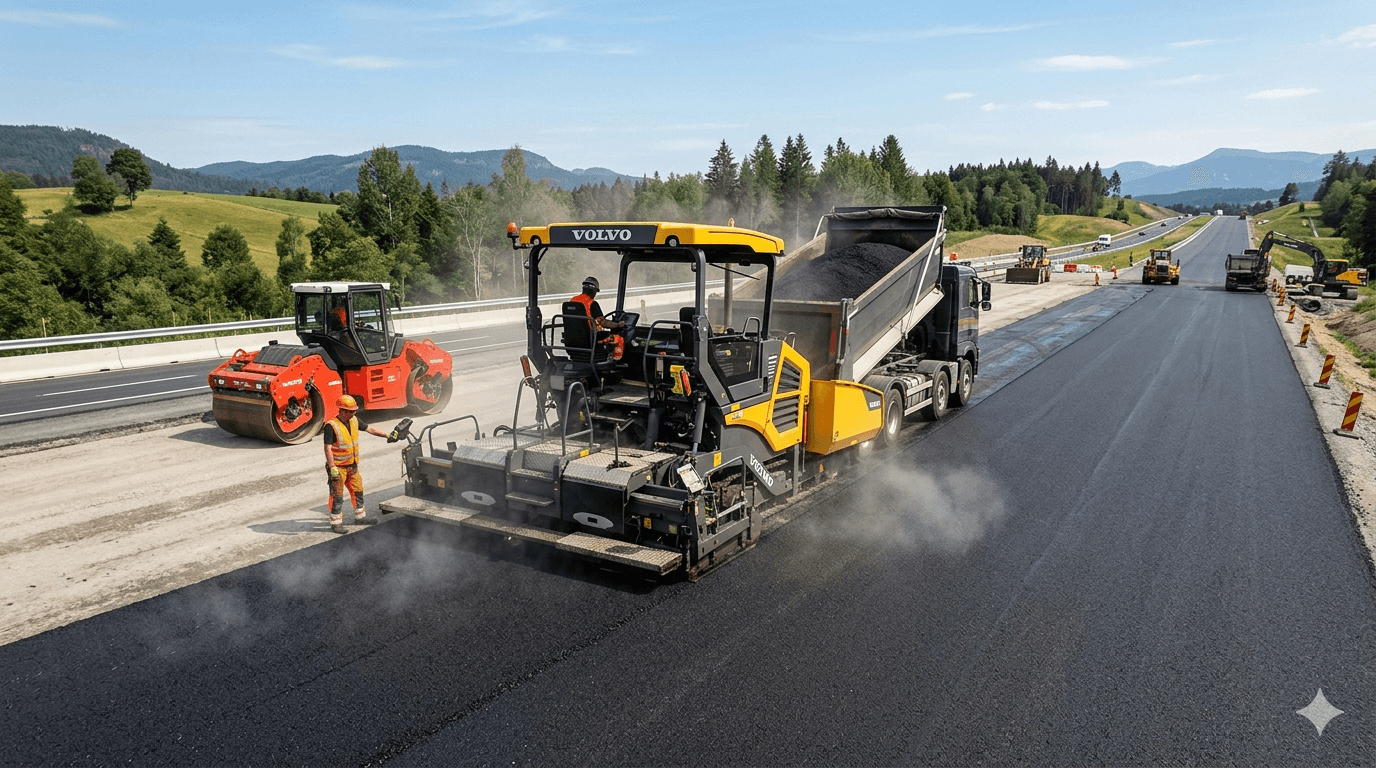Road Construction with Asphalt calculator Paving Machine